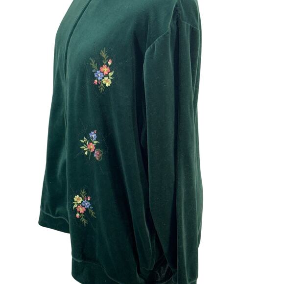 Blair Vintage Green Velour Floral Embroidered Zip Up Cardigan Jacket Women 2XL - Picture 3 of 9